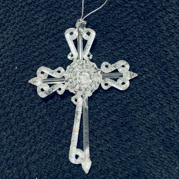 Clear Glass 4” Cross Christmas Ornament sparkle Tree - Picture 2 of 5